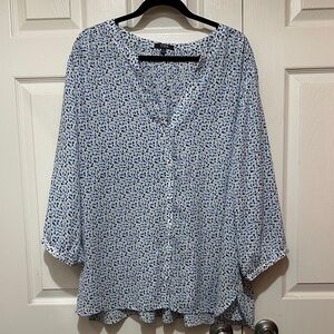 NYDJ Blue and White Patterned Blouse